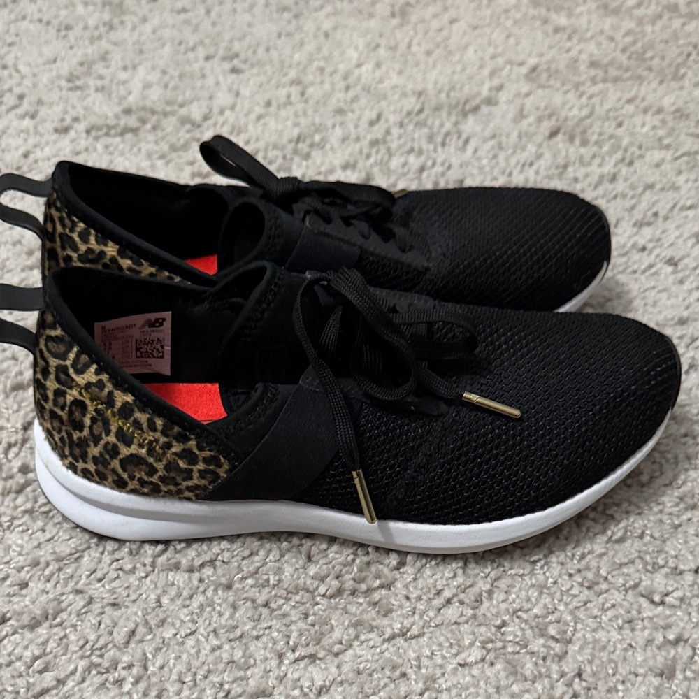 New Balance Women's Black and Leopard Print Sneakers